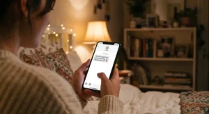 Realistic romantic couple texting at night while sharing flirty goodnight texts for him with love and affection