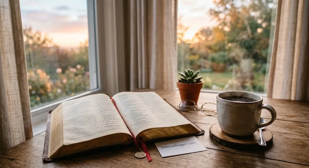 Friday good morning Bible verses for a blessed start with an open Bible at sunrise