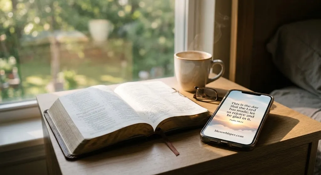 Friday good morning Bible verses for WhatsApp status with Bible verse on a smartphone