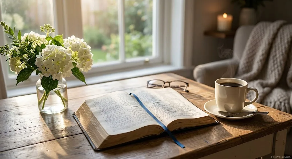 Good morning blessing for a friend with a peaceful morning prayer and Bible
