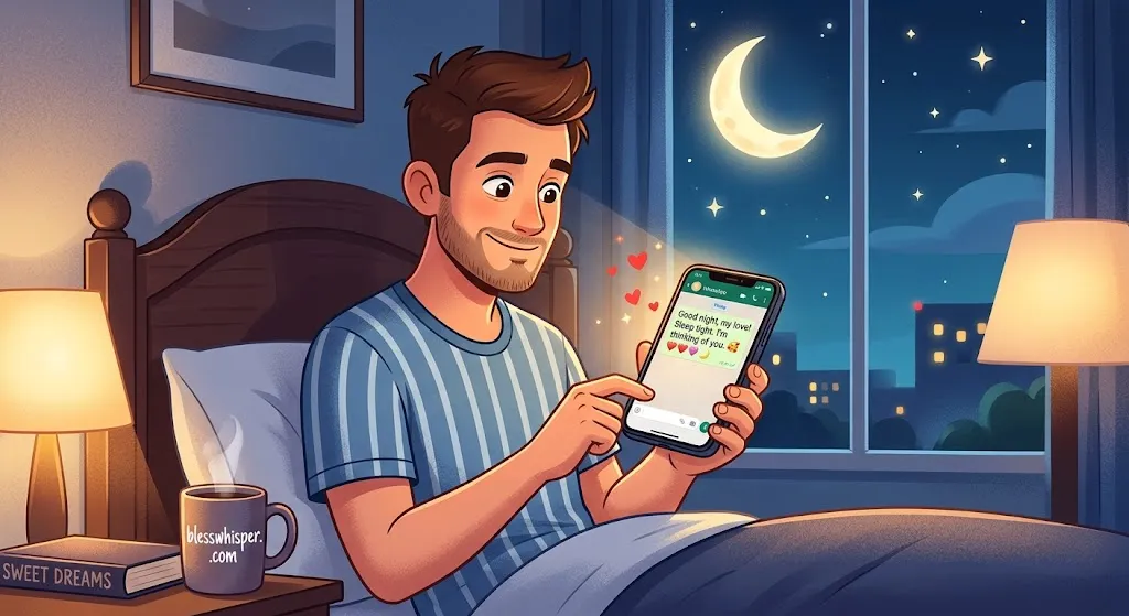 Alt Text:
Good Night Messages for Wife on WhatsApp with a romantic bedtime text
