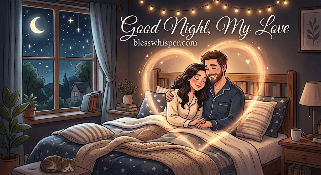 Good Night Messages for Wife with a romantic husband and wife bedtime scene