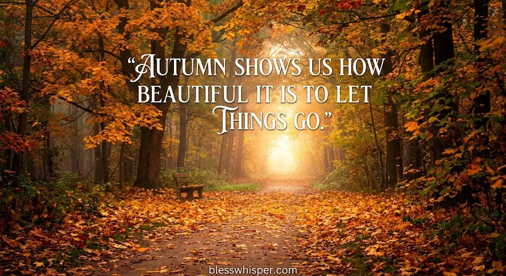 inspirational Wednesday fall quotes on a peaceful autumn path