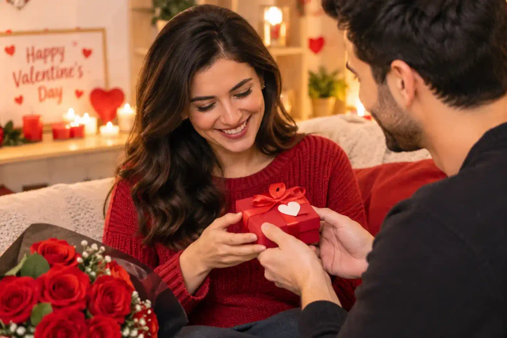 Sweet valentines day message to wife with Valentine gift