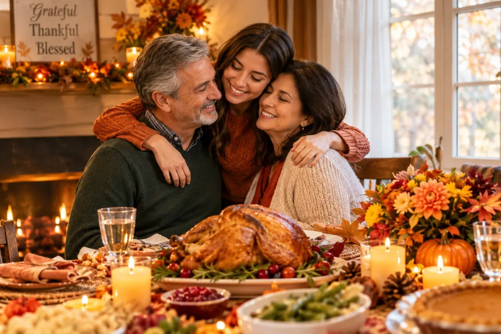 Happy Thanksgiving Day wishes for parents during a heartfelt family Thanksgiving celebration.