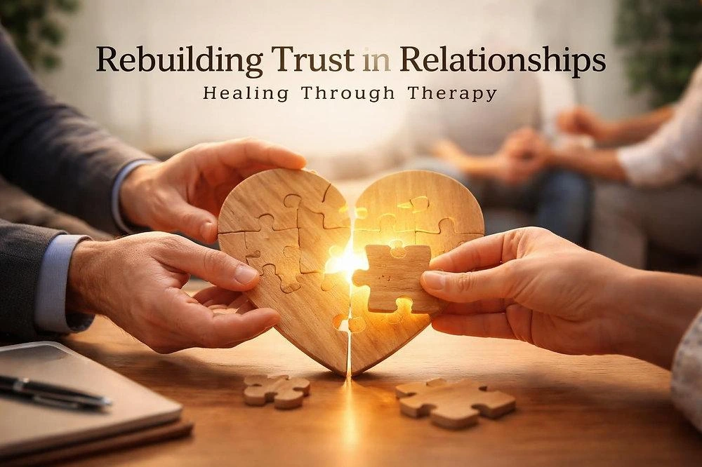 Wooden puzzle pieces representing trust and rebuilding a relationship after an apology