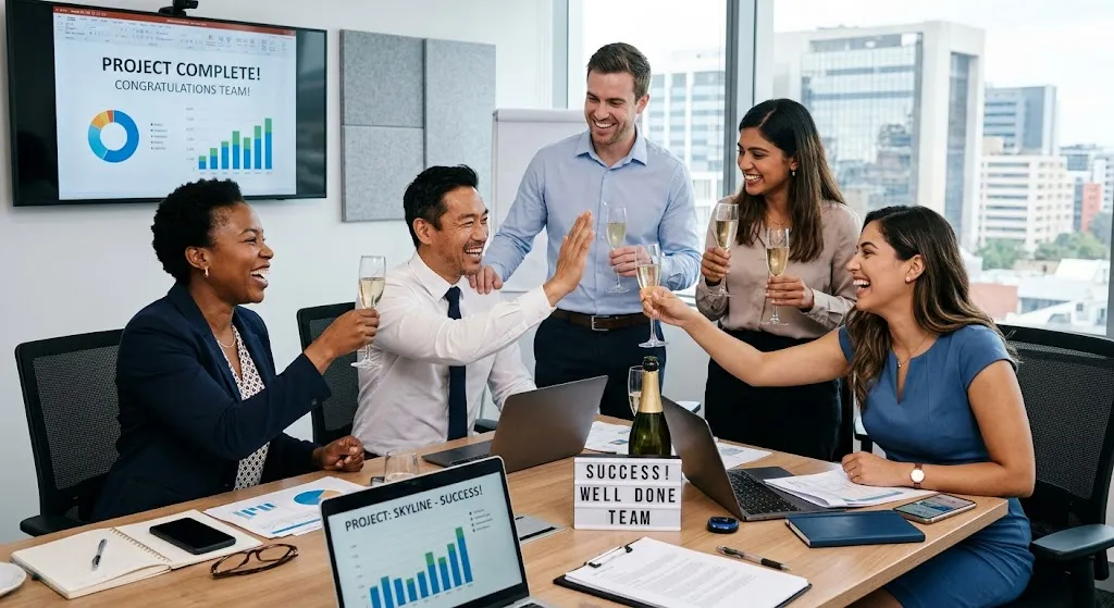 Corporate congratulations messages for teams celebrating a successful project.