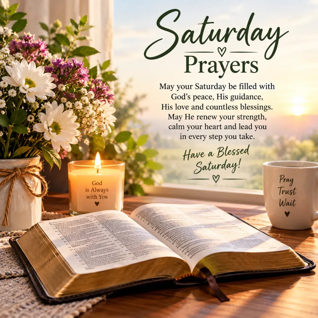 Saturday blessing prayer with Bible and peaceful morning light