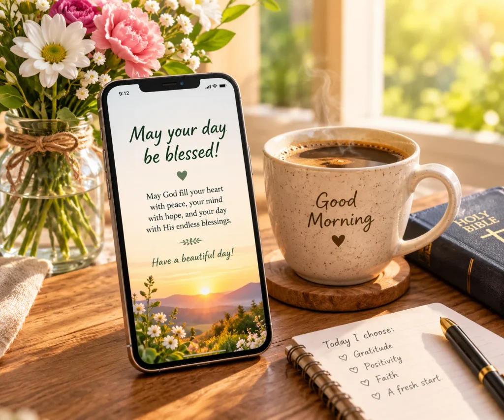What does may your day be blessed mean in a peaceful morning setting